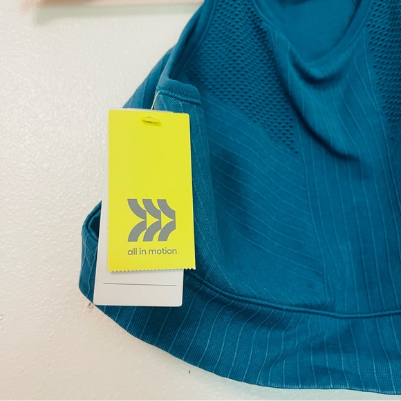 NWT All in Motion Teal Blue High Neck Cut Out Sports Bra Large - Picture 4 of 9